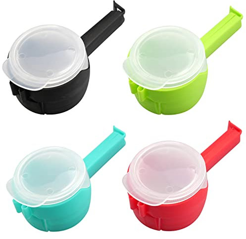 aupawdy 4er Set Verschlussclips mit Ausschütter Tragbar Tütenclips Küchenclip Tütenclips Snackspender Frischeclips Beutelclip Verschlussklammer Tütenverschluss Klippverschluss Klipper für Tüten
