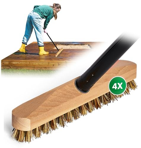 Novaliv 4 estropajos de madera con cerdas Union y mango ranurado, 4 piezas, con rosca, cepillo para raíces de suelo, cepillo para raíces de interior y exterior