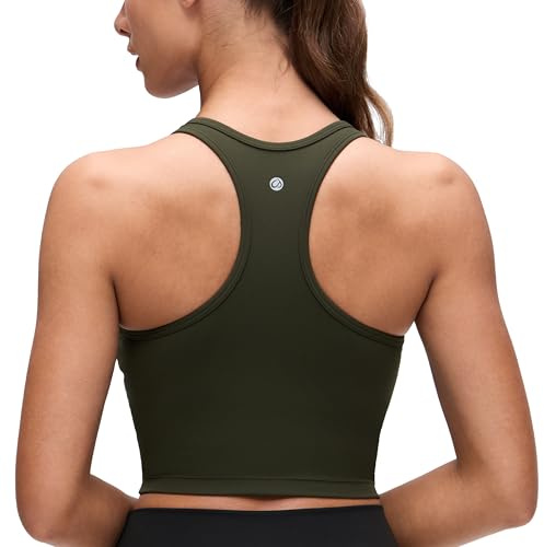 CRZ YOGA Butterluxe U Neck Crop Tank Tops Olive Green Small