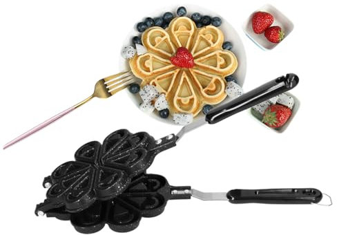 Topyond Sartén para Gofres NoStick con 2 Mangos De Acero Inoxidable, Mini Máquina para Hacer Gofres Rellenos, Máquina para Hacer Tortitas En Forma De Corazón para El Hogar