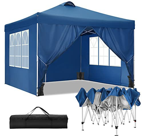 TOOLUCK Barnum Pliant 3x3m Tonnelle Pliante 3x3 Tonnelle de Jardin Imperméable Professionnel Tente Reception avec 4 Côtés, Sacs de Sable, Air Évents, Bleu
