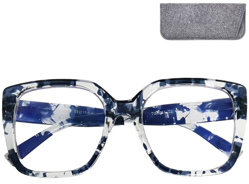 Mini Brille - Lunette Anti Lumière Bleue Papillon Rectangulaires Oversize, Monture Épaisse en Plastique (couleur Léopard laiteux), Protection UV, Boîte Inclus, Lunettes Femme + 2.0 Dioptrie