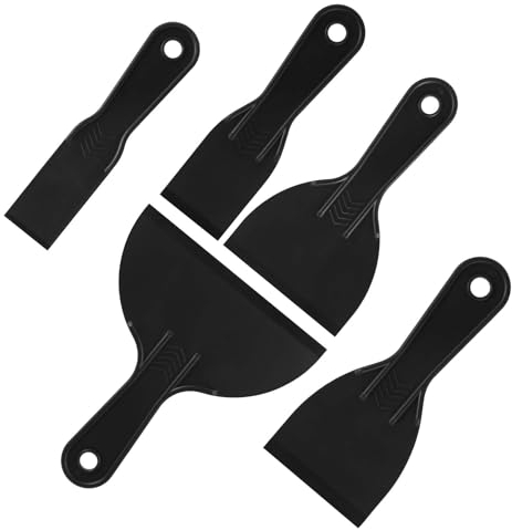 Giantree Lot de 5 couteaux à mastic en plastique, grattoirs en plastique pour le nettoyage, spatule de remplissage, couteau de remplissage pour peintre, mur, voiture (noir)