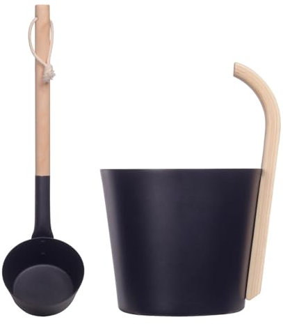 Ensemble de seau de sauna – Tonneau d'eau en aluminium, récipient pour sauna | Poignée courte incurvée en bouleau de 7 L avec cuillère, seau en aluminium pour la maison et le spa, accessoires de salle