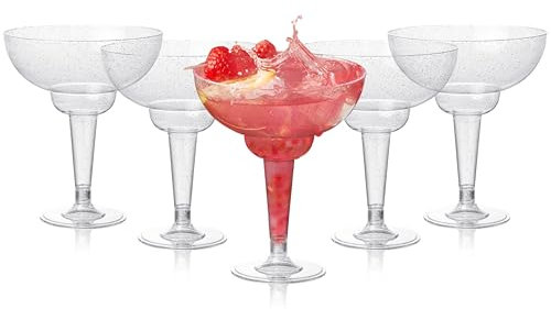 MATANA 48 Elegantes Copas de Cóctel Margarita de Plástico con Purpurina Plateada (360ml / 12oz) - Resistentes y Reutilizables - Copas Daiquiri Martini para Bodas, Cumpleaños, Navidad y Fiestas