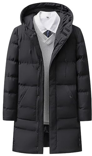 ZDJSWJ Manteau thermique à capuche pour hommes grand et Haut hiver long duvet coupe-vent matelassé parka rembourré (Noir,M)
