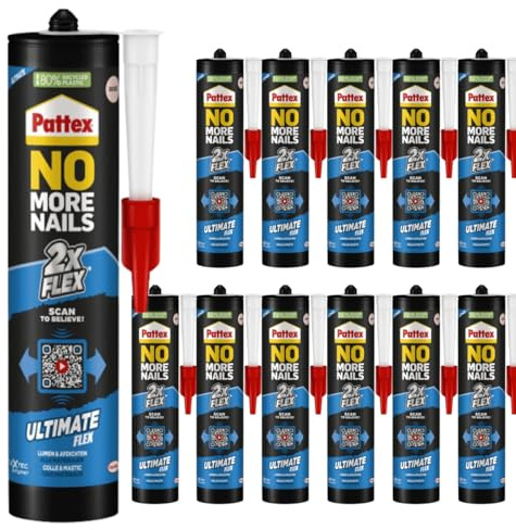 Montagekleber Kleben statt Bohren Grau - Extra Stark - Montagekleber für alle Materialien - No more Nails - Witterungsbeständig- Universalkleber für Innen & Außen (12 x 390g)