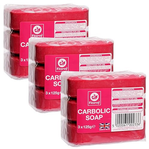 Fitzroy Carbolic Soap Original 9 Bars (3 Packs of 3x125g soap) | Antibacterial Soap | Antifungal Soap | Laundry Soap Bar | Traditional Antiseptic Soap | Bars of Soap for Household & Industrial Use