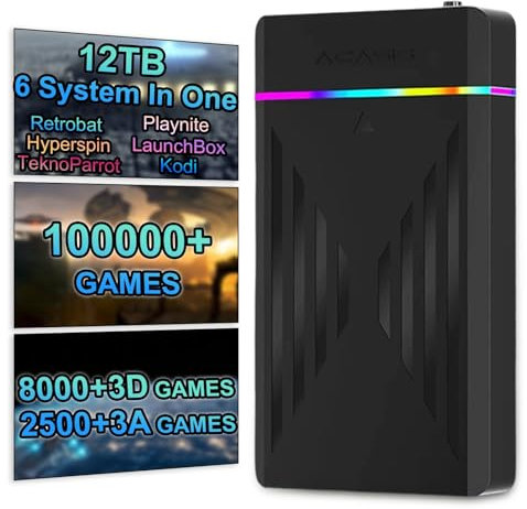 PEAPRIT 12TB Retro Gaming External Hard Drive with 100,000+ Preloaded Games | Compatible with 260+ Emulators & Windows 7/8/10/11 | Portable HDD for 3D/3A Games (8000+ 3D & 2500+ AAA Titles)