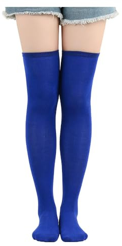 BrightGlow Calze lunghe a righe da donna, calze alte alla coscia, calze invernali alte al ginocchio, calze termiche da donna, Blu zaffiro #25, Taglia unica