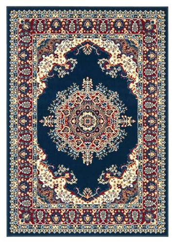 Parure (3 pezzi) di Tappeti economici persiani orientali stile classico 4480 blu tris scendiletto (1 pezzo 70x130 + 2 pezzi 55x105)