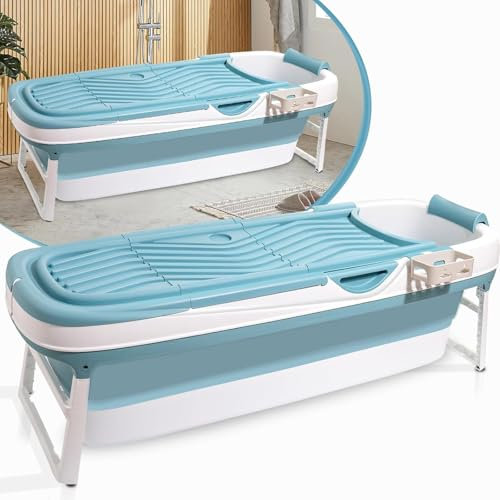 Baignoire pliable pour adultes, baignoire portable avec poignées latérales et rouleau de massage étanche, design autonome pour la relaxation