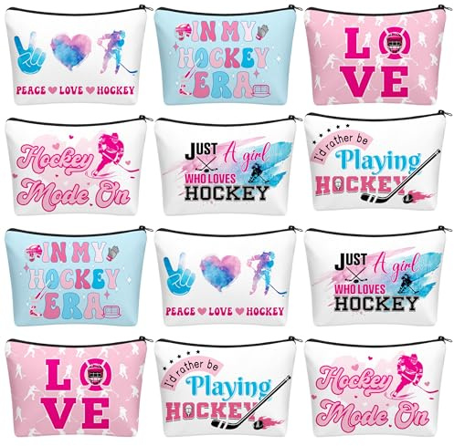 Sweetude 12 Pcs Hockey Makeup Bags for Women Sports Gifts Favors