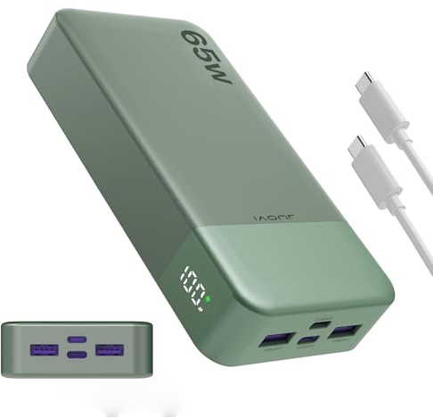 JUOVI Batterie Externe 65W Power Bank, Batterie Externe 20000mah,Chargeur Externe 2 USB-C und 2 USB-A pour téléphone avec Affichage LED pour Macbook iPhone 17/16/15, Galaxy, etc (Vert)