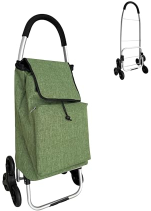 Carrello Spesa Relaxdays con Ruote saliscale, Tasca Termica, Borsa Rimovibile, 45 l, Fino a 35 kg, Pieghevole, Verde