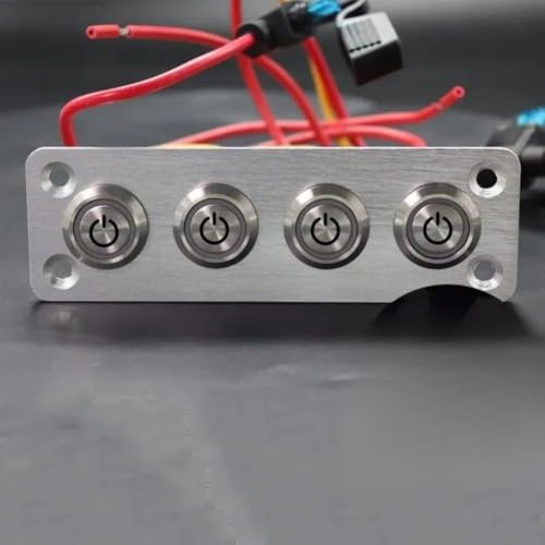 Gettimore Panneau d'interrupteur 4/6 interrupteurs à bouton-poussoir IP65 avec indicateurs lumineux, plaque en aluminium anodisé pré-câblée pour moulures extérieures de voiture et camion 4P LED bleues