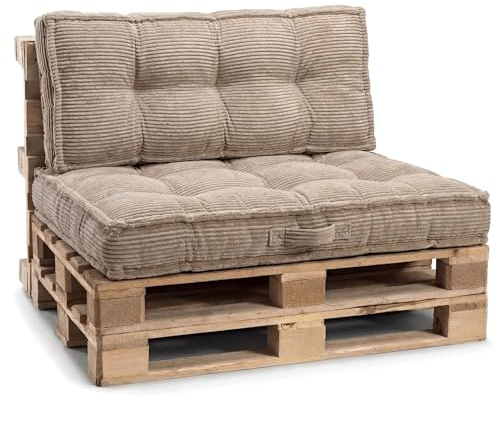 Gutekissen® Palettenkissen mit Tragegriff, Gartensofakissen, gefüllt mit zerkleinerter PU-Schaumstofffüllung, viele Farben und Größen PPLU (Beige, Sitzkissen 120x60)