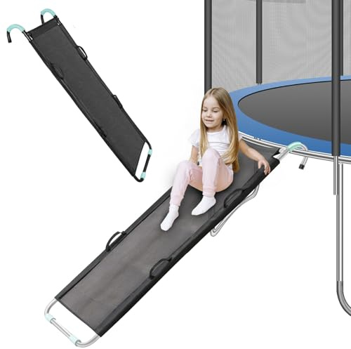 TusaMer Tobogán para trampolín, resistente al desgarro, para exteriores, con asa, fácil de montar, accesorio de cama elástica para niños que suben y se deslizan hacia abajo, color negro.