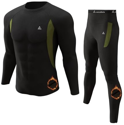Long Underwear Mens, Thermal Underwear Set Winter Hunting Gear Sport Long Johns for Men Base Layer Top and Bottom Midweight Black S