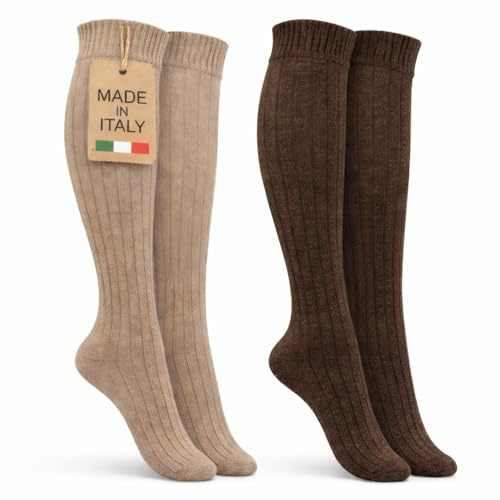 MOUNTREX® Calcetines hasta la rodilla, calcetines de alpaca, calcetines de lana para hombre y mujer, calcetines de invierno, calcetines cálidos para casa, calcetines de peluche, 2 pares