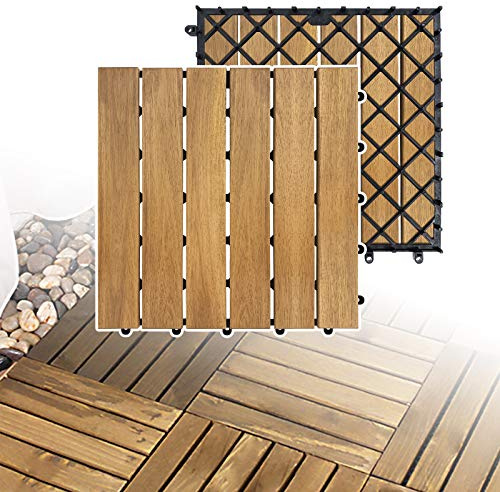 LZQ Dalle Terrasse Exterieur Dalles en bois d'acacia - 30 x 30 cm - Pour 2 m² - Revêtement de sol avec drainage - Dalles à clic pour jardin, terrasse, balcon (modèle A, 22 pièces - 2 m²)
