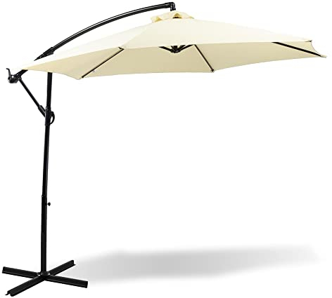 MaxxGarden - Ombrellone ottagonale con palo laterale e braccio inclinabile in alluminio, con manovella e con base in acciaio, Ø 3 x 2,5 H m (crema)