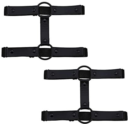 alisikee 2 verstellbare Kunstleder-Beinstrumpfbänder, 2 Reihen, elastisches Punk-Oberschenkelstrumpfband für Damenpartys, Schwarz-1, Einheitsgröße