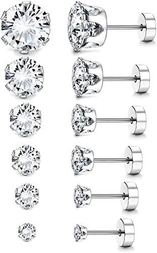 LOLIAS 6 Paia Orecchini Acciaio Chirurgico per Donna Uomo Orecchini Punto Luce Piercing Trago Zirconi Cubici Orecchini a Bottone Anallergico Cartilagine Piercing All'orecchio