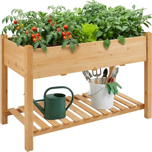 Yaheetech Huerto Urbano 2 Pisos con Estantes Jardinera Elevada de Madera Abeto Mesa de Cultivo para Plantas Flores Balcón Jardín 119x80x57cm