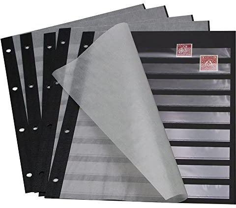 SAFE Lot de 5 feuilles noires pour timbres avec 9 bandes transparentes