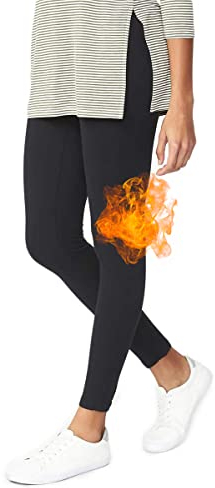 ELF KUCKUCK Leggings Gefüttert Damen Winter, Thermo Leggings Winterleggins Thermoleggins aus Baumwolle Schwarz