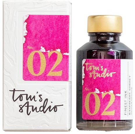 Tom's Studio Fountain Pen Ink, Raspberry Sorbet Writing Ink, Glass Ink Bottle for Fountain Pens, 50ml