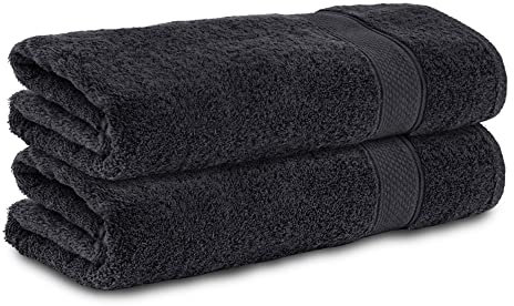 Komfortec 2er Set Duschtücher, 70x140cm Größe, Doppelpack,%100 Baumwolle, Handtücher, Frottee, Weich, Saugstark, Schwarz