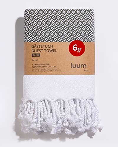 Luum® Juego de 6 toallas de invitados, toallas decorativas, toallas de jabón, paños de tela, paños de limpieza, 100 % algodón, secado rápido, sin pelusas, 33x33, set de regalo para mujeres