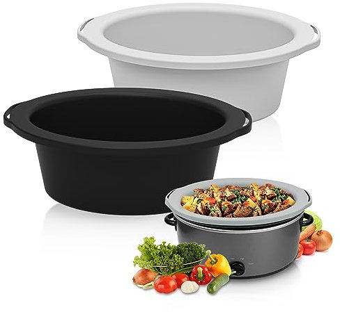 ChefAid Slow Cooker Liners, Reusable Silicone Crock pot Liner Compatible with 6-8 Oval or Round Quart Crock Pot (Black-Grey)