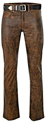 Men's Leather Motorcycle Pant Real Native American Hand Made Cowboy Style Cowhide Leather Pant (as1, Waist, Numeric_34, Regular, Brown Wax Shaded, Regular)