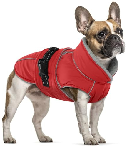 Dog Winter Coat, Doggy Coat Waterproof Puppy Warm Jacket Cozy Dog Cold Weather Vest with Fleece Collar Windproof Thick Outfit Fleece Lined Clothes(Red, S)