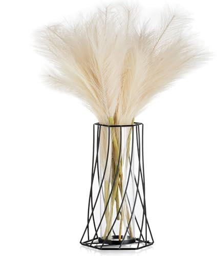 Sziqiqi Nero Metallo Vaso Fiori Vaso per Orchidee Tulipani - Moderno Vaso da Interno Elegante Geometrici Vaso Vetro per Tavolo Casa Bagno Soggiorno Mensole Ufficio Camera Camino