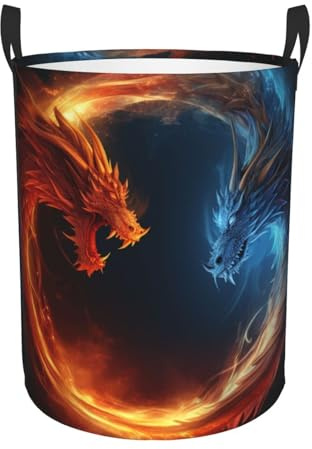 Laundry Basket Hamper Fire and ice dragons Waterproof Dirty Clothes Hamper Collapsible Washing Bin Clothes Bag with Handles Freestanding Laundry Hamper for Bathroom Bedroom Dorm Travel