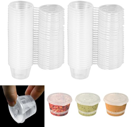 LPAMABA 100 Stück Aufbewahrungsdosen mit Deckel 1oz Frischhaltedosen Auslaufsicher Kleine wiederverwendbarer Plastikbehälter Behälter Saucenbecher für Soßen, Dips, Gewürze, Mikrowellengeeignet - 25ml