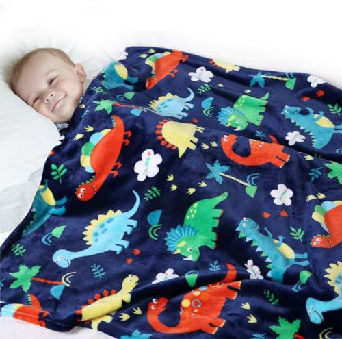 Edcooy Dinosaur Blanket for Boys, Kids Dinosaur Throw Blanket for Boys and Girls, Fluffy Cozy flannel Blanket with Vibrant Colors Cute Design, Soft Warm Throw Blanket (100 x 130cm, Blue)…