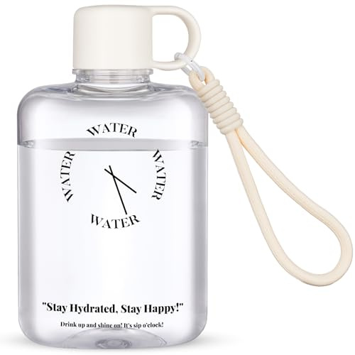 NiHome Flat Water Bottle for Purse, 12oz/360ml, Tritan Slim Bottle for Travel & Sports, Leak-Proof & BPA Free, Easy Grip, Temp Resistant (White)