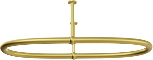 SATOH Traditional Oval Shower Curtain Rail - Ceiling Mounted using Low Carbon Steel Finish Curtain Rod - Gold Curtain Rail with Adjustable Support - 43 X 25 X 11