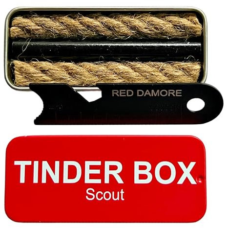 RED DAMORE - Tinderbox Scout - Fire Starter Kit, Ferro Rod, Fire Steel, Fire Striker, Camping, EDC, Bushcraft