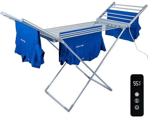 Silvergear® Elektrischer Wäscheständer mit Beheizten Schienen | Einstellbare Temperatur & Timer | Wäscheständer Heizung | Clothes Drying Rack | Beheizbarer Wäscheständera | 147x54x94 cm | Grau