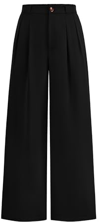 KIRUNDO Wide Leg Dress Pants for Women High Waisted Office Work Trousers Business Casual Slacks Button Flowy Palazzo Pant(Black, Large)