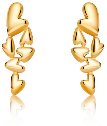 BUMMER Boucles D'oreilles Pendantes en Forme de Cœur Pour Femme en Acier Inoxydable Plaqué or 18 Carats Bijoux de Tous Les Jours Hypoallergéniques en Forme de Cœur Délicat