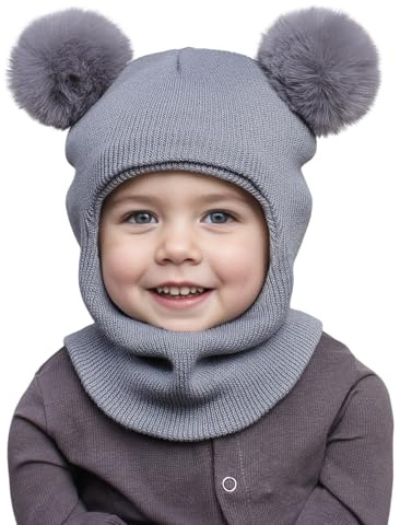 AYPOW Bonnet Cagoule Chaud d'Hiver pour Bébé Enfant de 1 à 6 Ans, Ensemble Chapeau Écharpe Multifonction Thermique Coupe-Vent pour Filles Garçons Tout-Petits, Chapeaux Masque Tricoté Doublé en Polaire