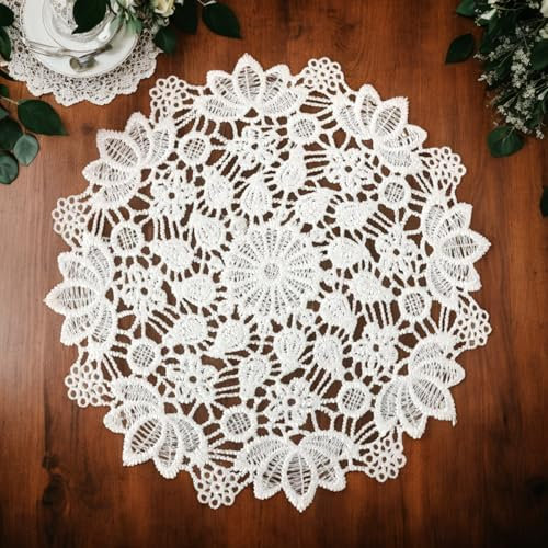 8 Pcs 6 In Lace Doilies, Round Cotton Handmade Lace Placemats Doilies White Vintage Crochet Doilies for Kitchen Dining Room Party Wedding Dressers Decoration