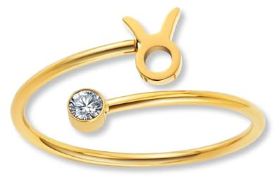Stjärnteckenring guld med zirkonia för damer - 18K guldpläterad damring i 316L rostfritt stål | Justerbar ring (ringstorlek 52-60) och vattentät - inkl. presentask.